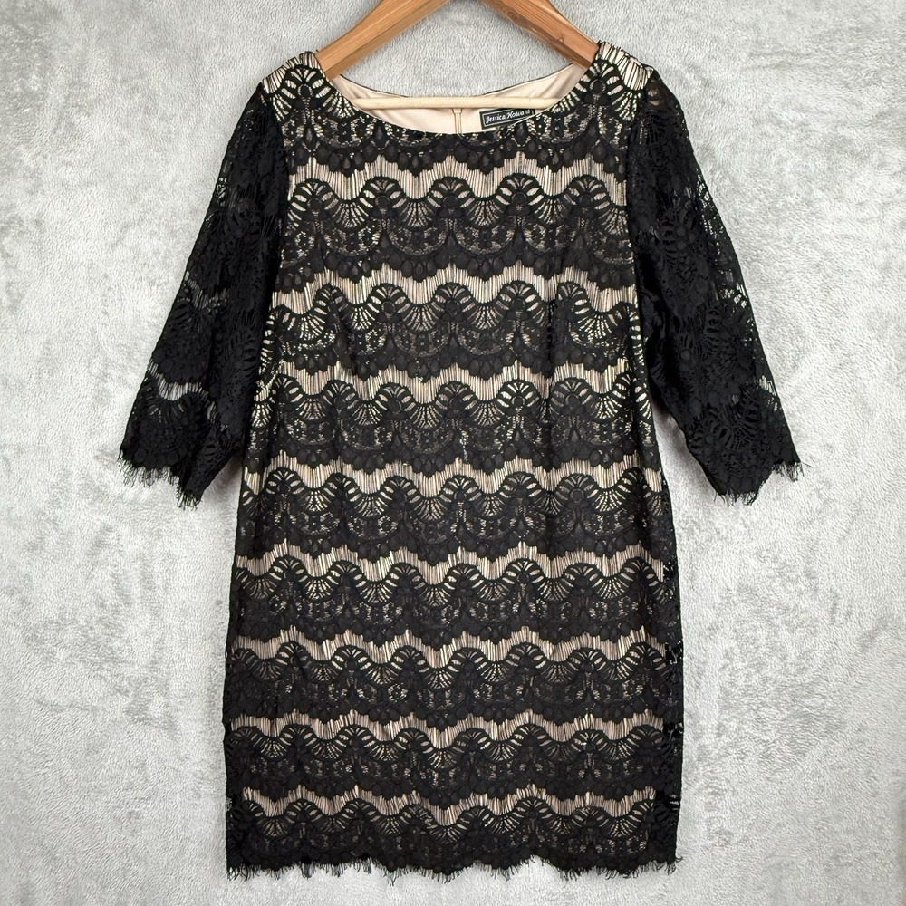 Jessica Howard Dress Womens 18W Black Lace 3/4 Sleeve Cocktail Party Evening
